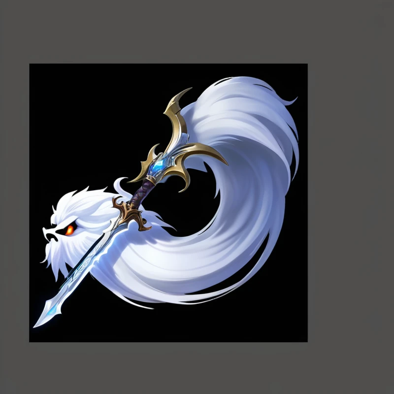 Close-up of white hair with a brush, The style of the Ghost Slayer Blade, Detailed long white hair, intricate fantasy spear, Sword weapons, spear, Pole arm, sickle, Flowing white hair, 幻想sickle, Against Art, White eagle icon, medievil spear, Irelia, Dragon Staff, Magic Wand, longspear, White-haired deity