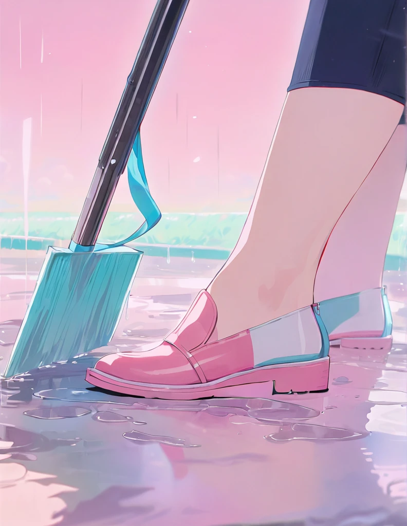 (Anime Style:1.4),A soft touch to painting、超High resolution, Attention to detail, high quality, High resolution, 最high quality, 4K, 8K,Road after the rain、Puddle and girl、Pastel color effect