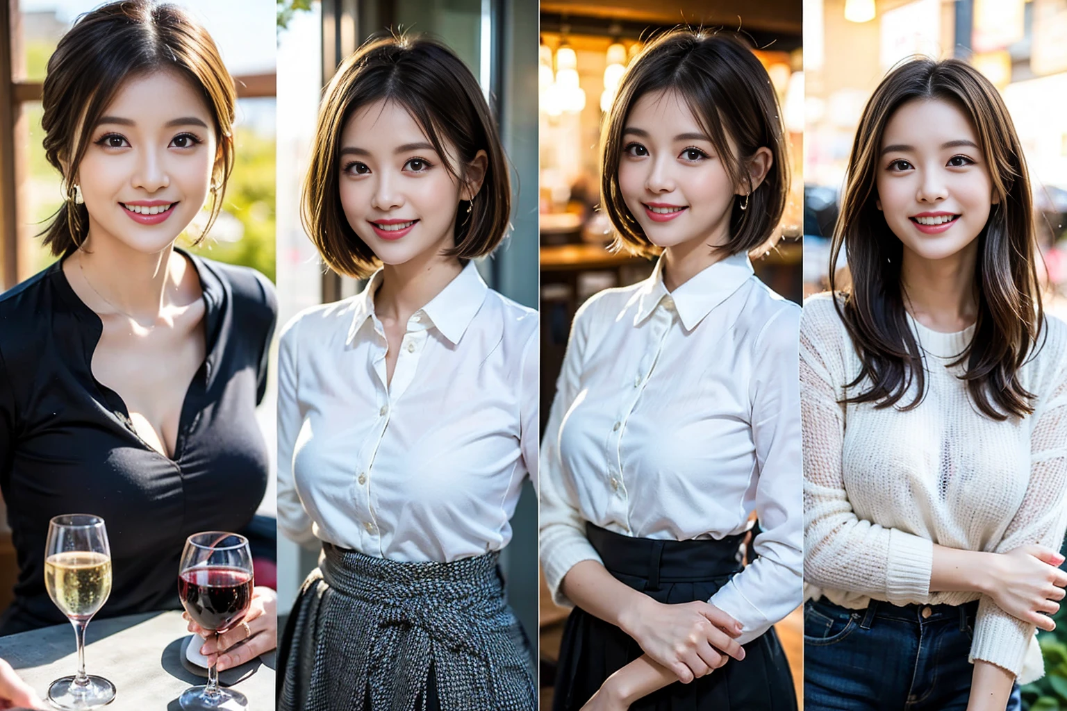 ((Highest quality、8K、masterpiece:1.3))、Shortcuts、cute、slimカップル、modelカップル、actress男優、(Realistic, Intricate details:1.2), full-course dinner、Wine Party、Amazing view of the sunset sky and clouds、A bright smile、short hair,Bright Face、45 years old), 42 years old, red wine 、Appetizers、Italian food、Wine bottle、Champagne、sparkling wine、Two beauties、Brown Hair、Shortcuts、Long sleeve shirt、dress、Beautiful woman 1, (slimな顔), (The body is slim), (Brown Hair), (Shortcuts), cheeks turn a little red,Attractive beauty、restaurant, In a prominent place (From the waist up) Nova Frog Style, actress, model, Upper Body, White wine, slim, wine glass, 中央に置かれたwine glass, smile, (smile: 1.15), Beautiful fine grain, Depth f/2,saturation, High Contrast, Strong light and shadow,Moist Body:1.5、3D texture、Delicate eyes、Brown Hair、The hair is very shiny、
