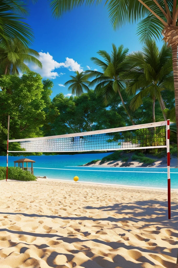masterpiece,best quality,The background is the beach,((There is a volleyball net present))(Extremely detailed 8K wallpaper),(best quality),(Best illustration),(Best shadows),absurd,realistic lighting,(abyss),Beautiful detailed glow,PeterMohrBacherArt