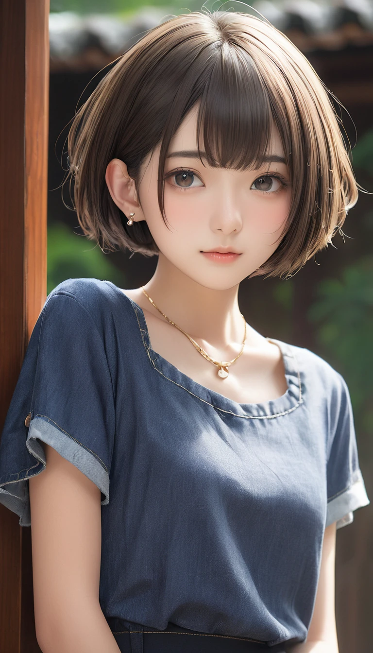 (masterpiece, Highest quality:1.2), One girl, alone,bony body、、, Extra Short Hair, Side lock hair