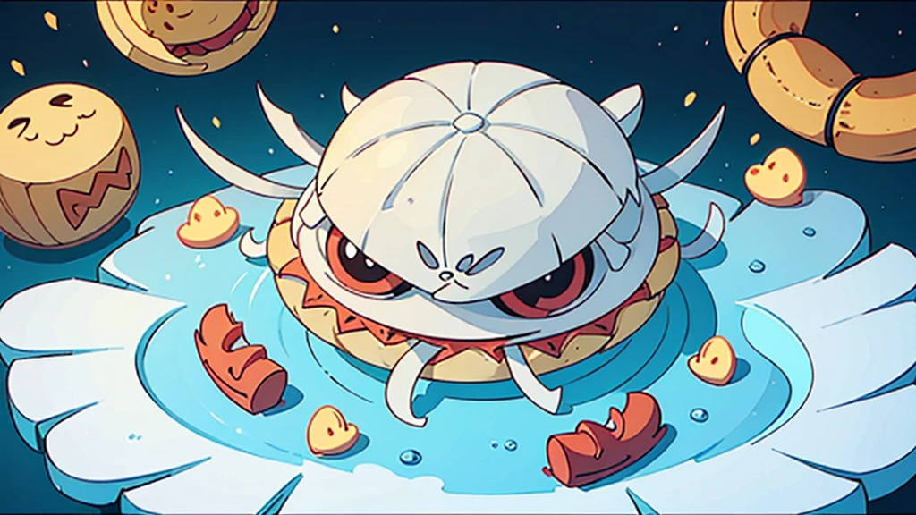 A crab shaped like a taco being happy. white background. full frame