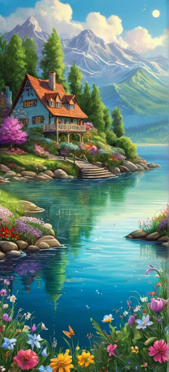 a book with a picture of a lake and flowers on it, fantasy book cover painting, fantasy book illustration, detailed dreamscape, dreamy and detailed, whimsical fantasy landscape art, fairytale painting, storybook art, fairytale artwork, romantic storybook fantasy, painting of a dreamscape, detailed painting 4 k, fantasy painterly style, very magical and dreamy