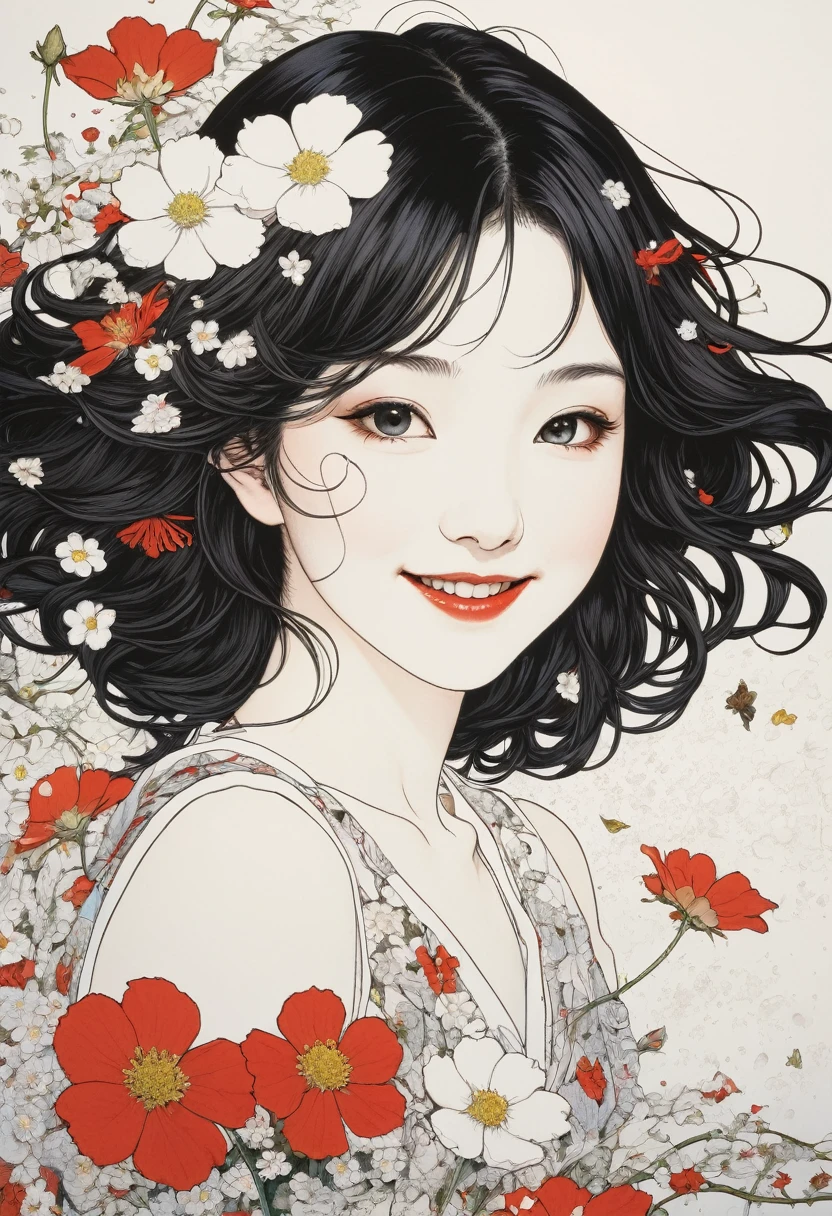 Line art、virgin、Splattered、Crazy Smile、Falling Flowers、takato yamamoto'style、Browsing Caution