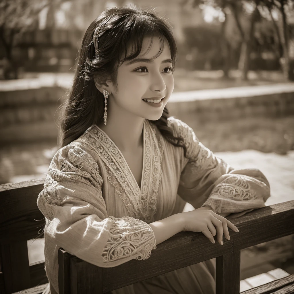 there is a woman sitting on a bench with a smile on her face, nivanh chanthara, mai anh tran, dang my linh, ruan jia beautiful!, handsome girl, bautiful, in style of lam manh, charming smile, with cute - fine - face, beutiful, gorgeous lady, fanart, a cute young woman, lovely woman
breathtaking, (finely intricate detailed:1.7)(RAW photo:1.3), (big scratches on parts of the photo:1.8)(light sepia-toned photo) (noisy picture:0.5) (perfectly designed hands:1.3), 1912, a young beautiful woman,black and white (19 th century daguerreotype photo quality:1.1), ( flash with magnesium:1.6) , photo shoot, pre-raphaelitism, Auguste et Louis Lumière style. hand victorianstyle, Extremely high-resolution details, photographic, realism pushed to extreme, fine texture, incredibly lifelike westworld movie style, award-winning, professional, highly detailed