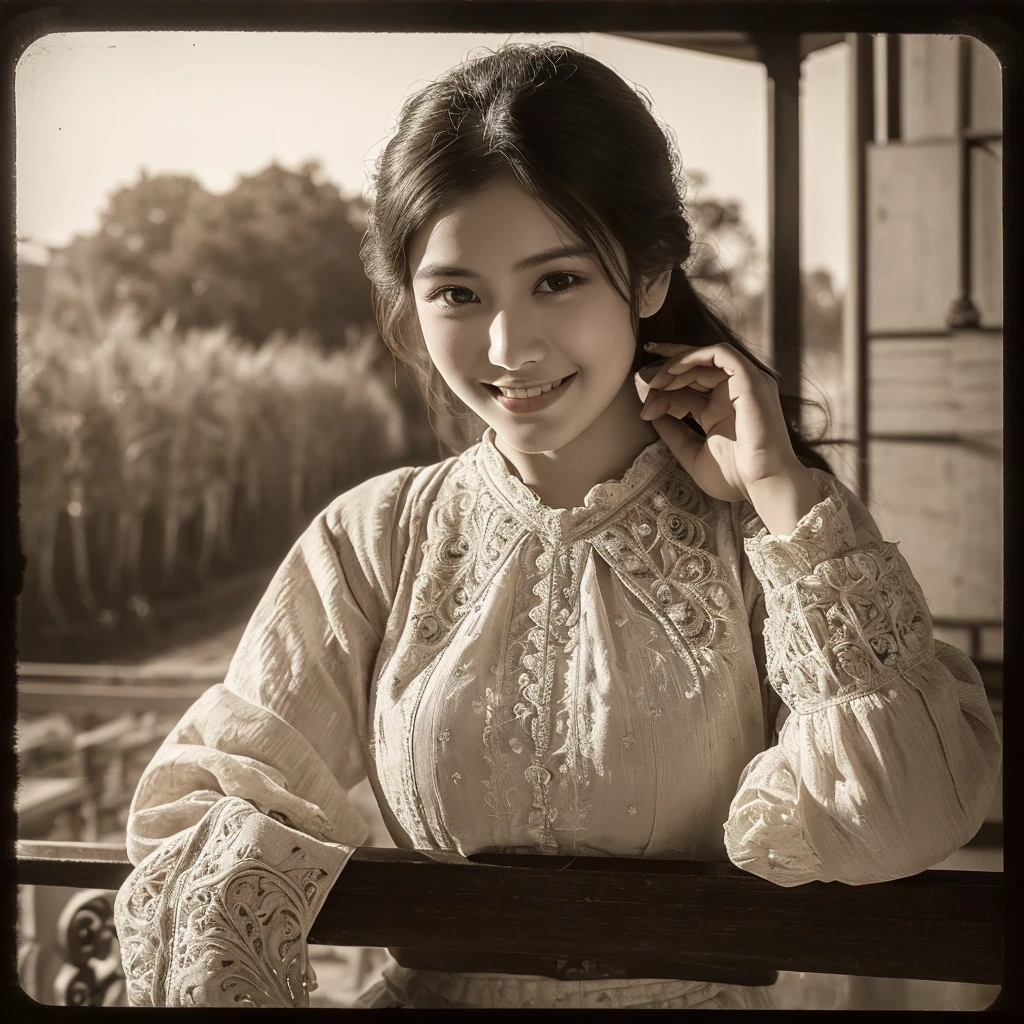 there is a woman sitting on a bench with a smile on her face, nivanh chanthara, mai anh tran, dang my linh, ruan jia beautiful!, handsome girl, bautiful, in style of lam manh, charming smile, with cute - fine - face, beutiful, gorgeous lady, fanart, a cute young woman, lovely woman
breathtaking, (finely intricate detailed:1.7)(RAW photo:1.3), (big scratches on parts of the photo:1.8)(light sepia-toned photo) (noisy picture:0.5) (perfectly designed hands:1.3), 1912, a young beautiful woman,black and white (19 th century daguerreotype photo quality:1.1), ( flash with magnesium:1.6) , photo shoot, pre-raphaelitism, Auguste et Louis Lumière style. hand victorianstyle, Extremely high-resolution details, photographic, realism pushed to extreme, fine texture, incredibly lifelike westworld movie style, award-winning, professional, highly detailed
