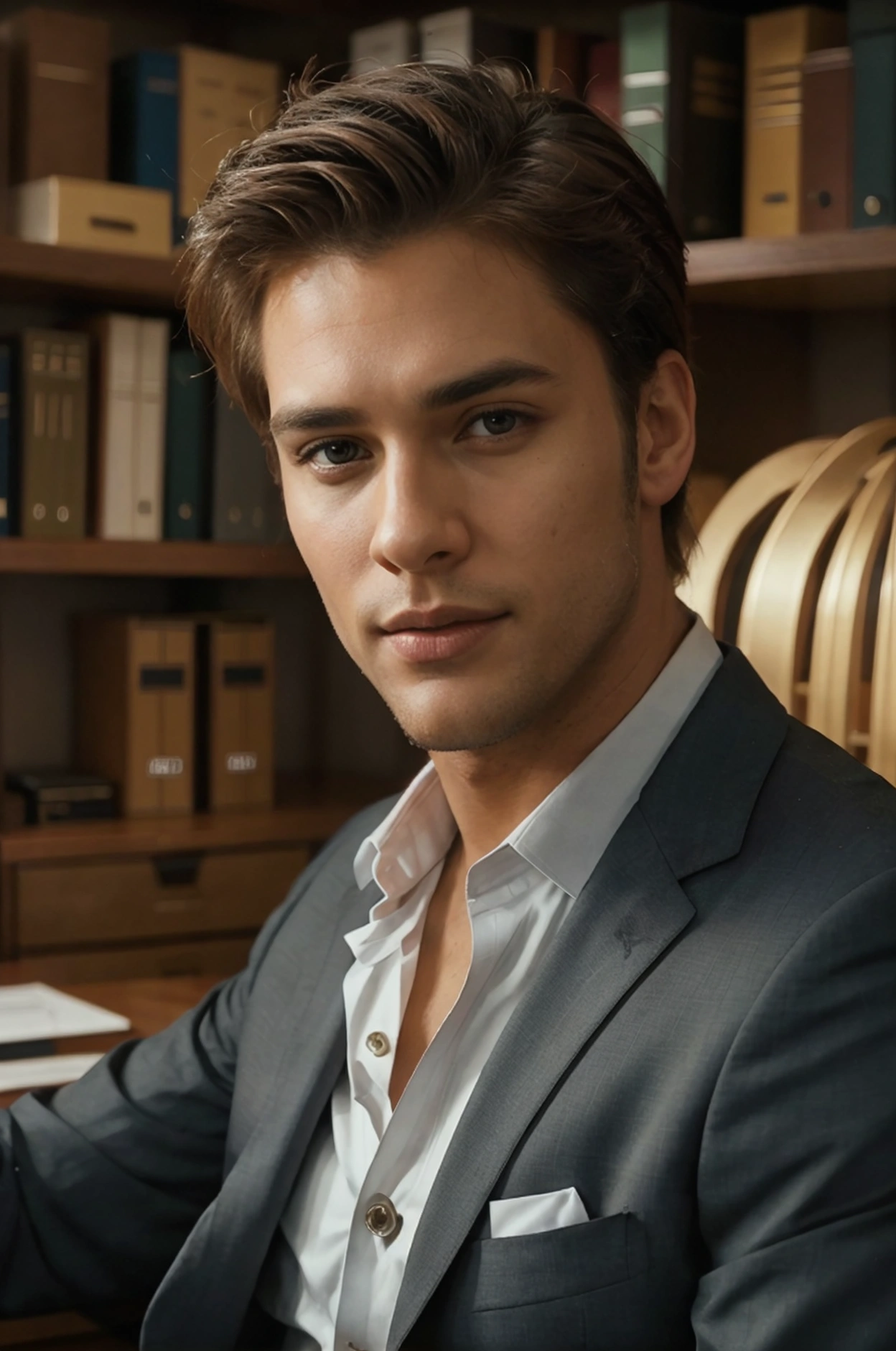 full body , handsome men , in office room