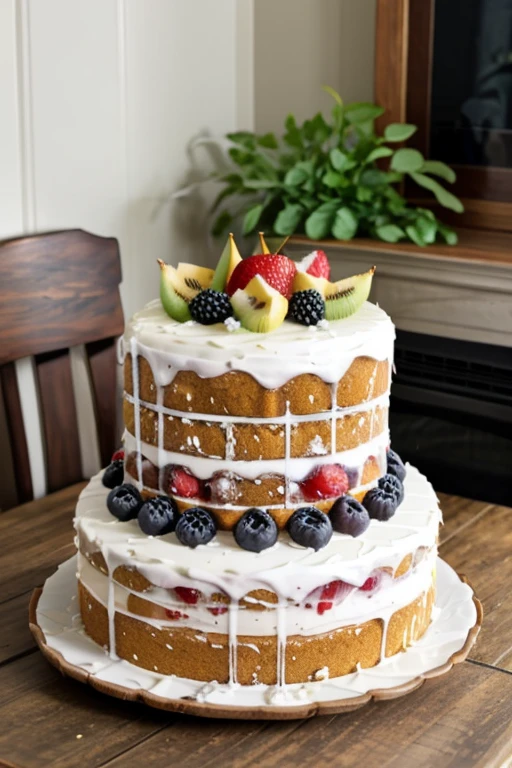 Mixed Fruit Jelly Cake, Flowers around the cake plate,