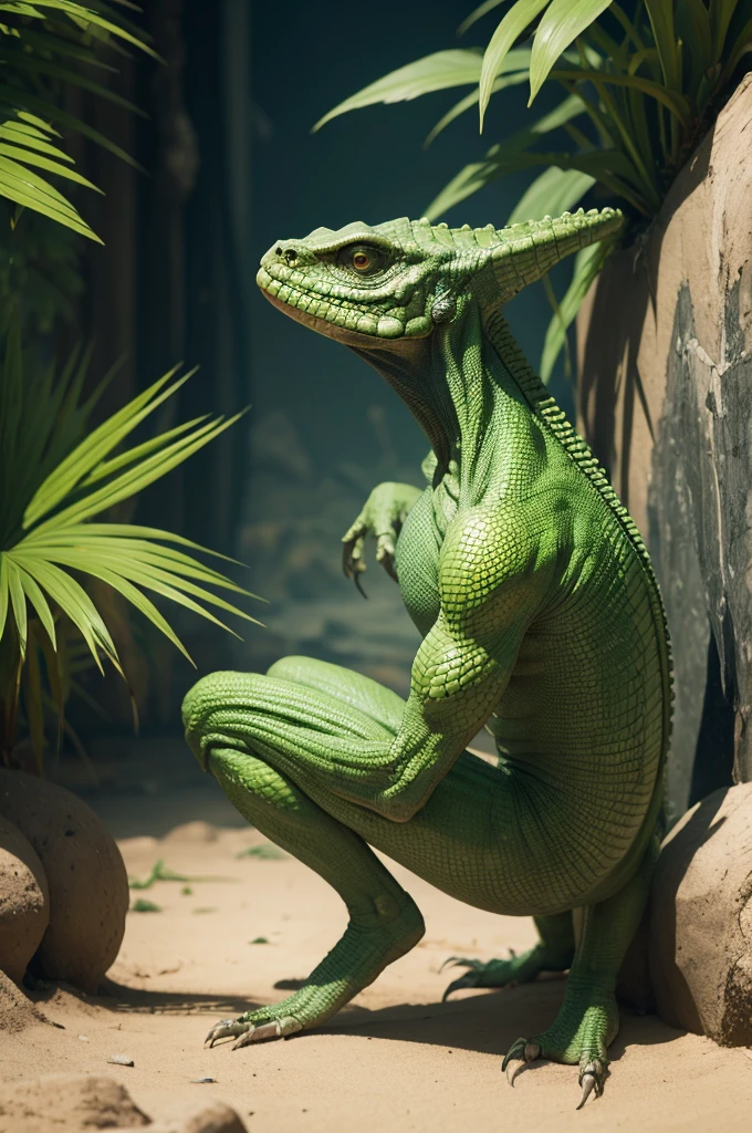 Humanoid reptile in an oasis