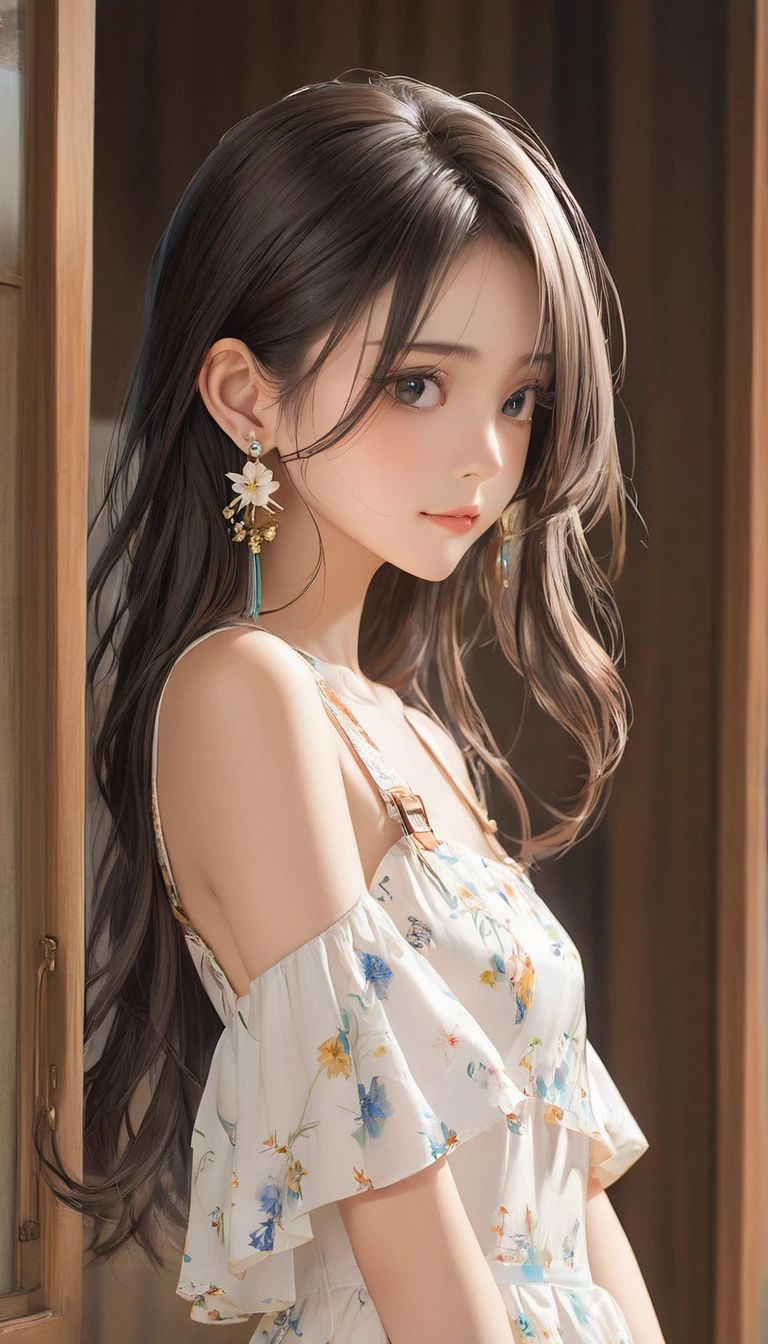 (masterpiece, Highest quality:1.2), One girl, alone,bony body、、Side lock hair、Earrings