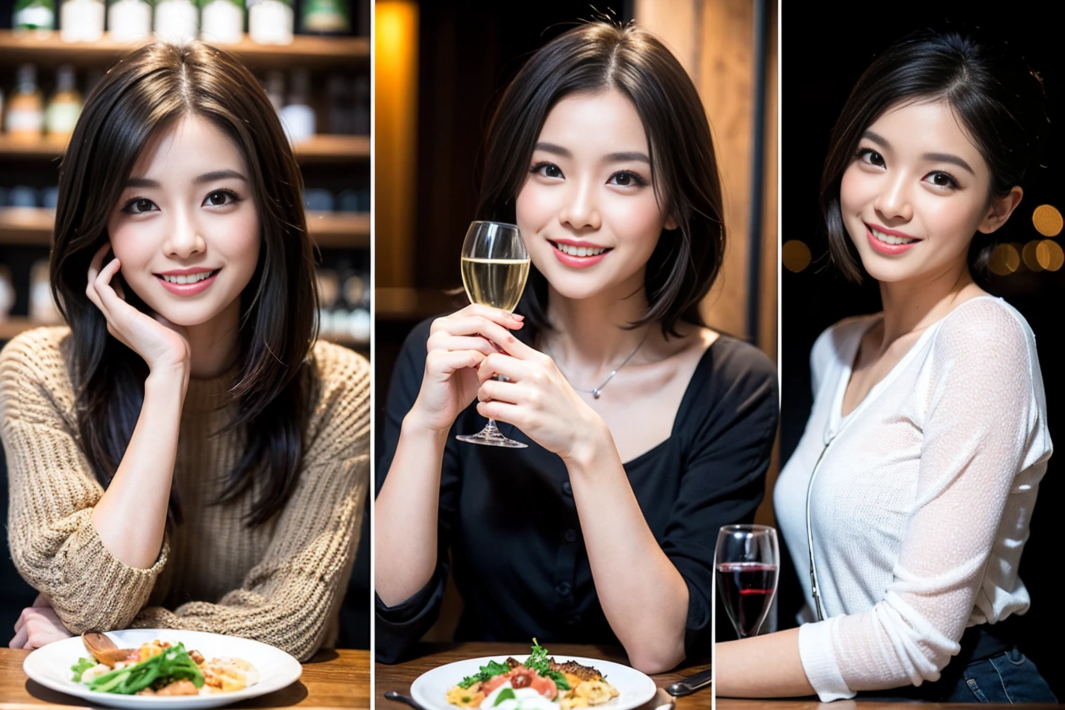 （Realistic:1.1）,(masterpiece,Highest quality)，8k,(56 years old), 53 years old, ベリーslimボディ、slimカップル、Tight waist,Upper Body,full-course dinner、wine 、Amazing view of the sunset sky and clouds、Perfect Anatomy, Brown Hair, short hair,Random Hairstyles,((Highly detailed face and eyes:1.2))，Perfect golden ratio face，Long sleeve shirt、dress,(smile:1.2)、Shortcuts、cute、(Realistic, Intricate details:1.2), A bright smile、short hair,Bright Face、赤wine 、Appetizers、Italian food、wine bottle、Champagne、スパークリングwine、(slimな顔), (The body is slim), (Brown Hair), (Shortcuts),  Upper Body, 白wine, slim, wineグラス, 