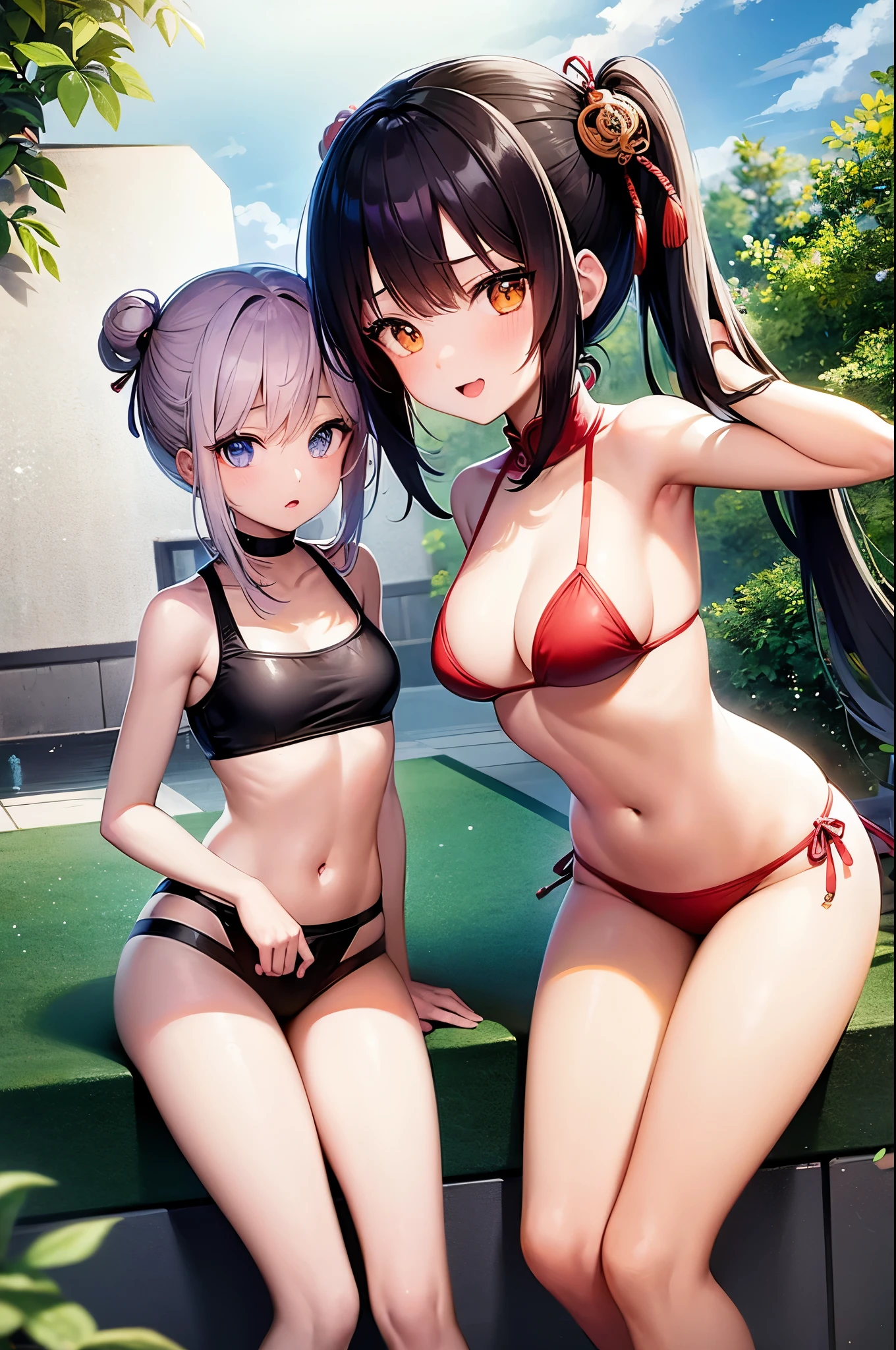 2 Girls, Chinese style,Small bikini,Anime Girl,sexly,close,