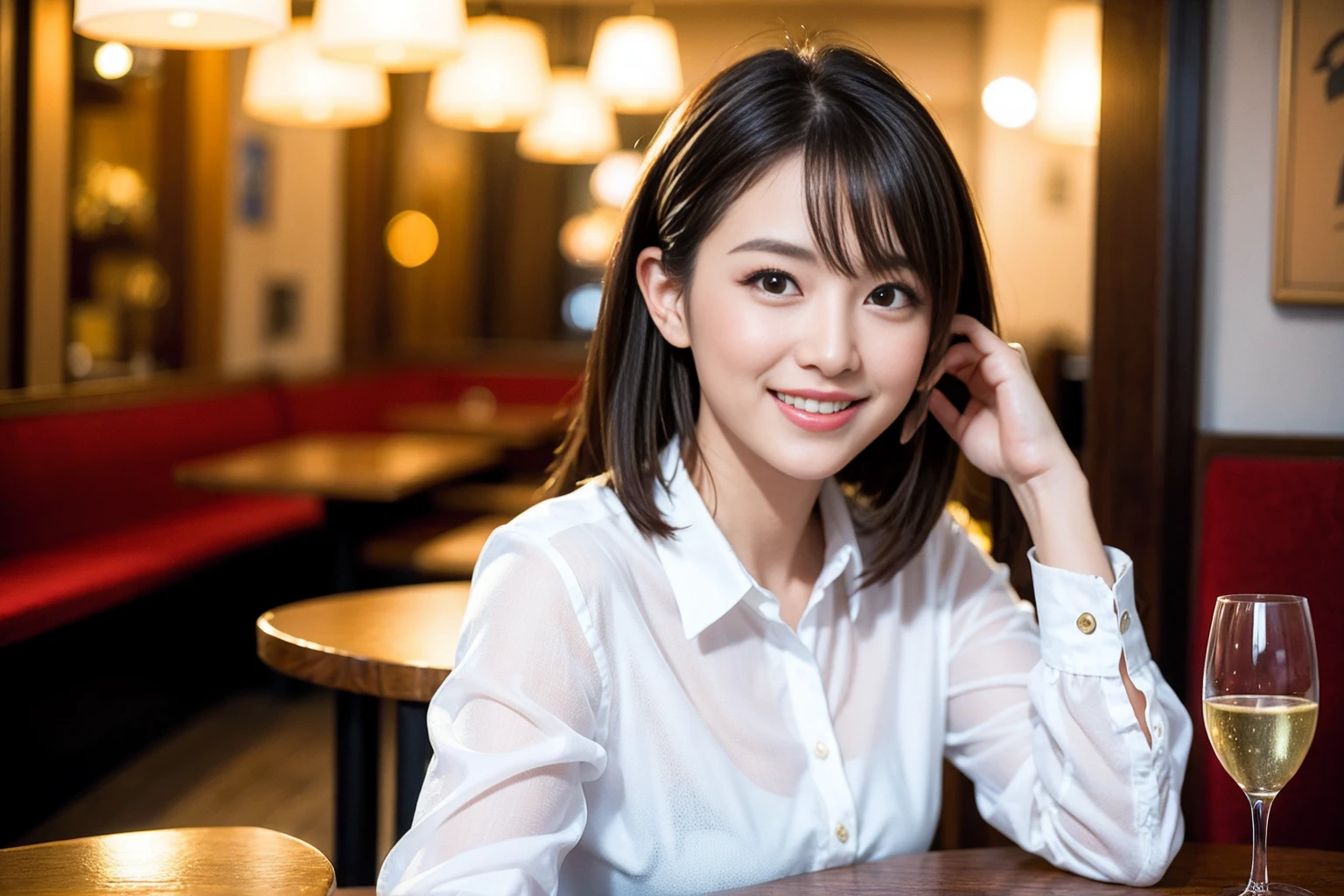 ((Highest quality、8K、masterpiece:1.3))、Shortcuts、cute、slimカップル、modelカップル、actress男優、(Realistic, Intricate details:1.2), full-course dinner、Wine Party、Amazing view of the sunset sky and clouds、A bright smile、short hair,Bright Face、45 years old), 42 years old, red wine 、Appetizers、Italian food、Wine bottle、Champagne、sparkling wine、Two beauties、Brown Hair、Shortcuts、Long sleeve shirt、dress、Beautiful woman 1, (slimな顔), (The body is slim), (Brown Hair), (Shortcuts), cheeks turn a little red,Attractive beauty、restaurant, In a prominent place (From the waist up) Nova Frog Style, actress, model, Upper Body, White wine, slim, wine glass, 中央に置かれたwine glass, smile, (smile: 1.15), Beautiful fine grain, Depth f/2,saturation, High Contrast, Strong light and shadow,Moist Body:1.5、3D texture、Delicate eyes、Brown Hair、The hair is very shiny、