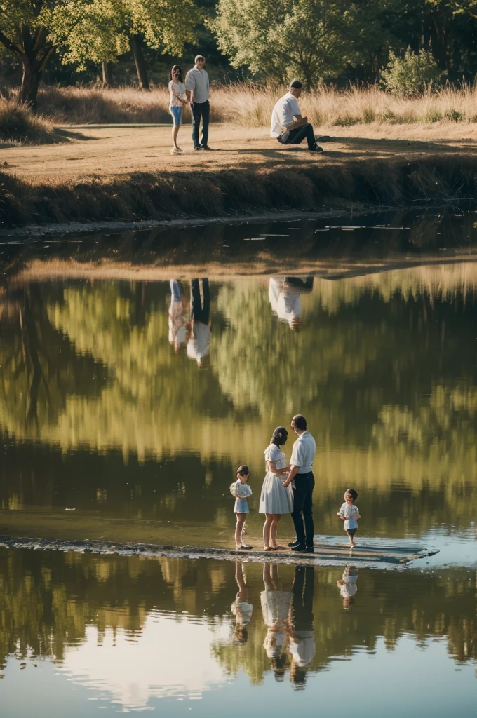 Reflection of the parents' silhouette in the retina of a sad