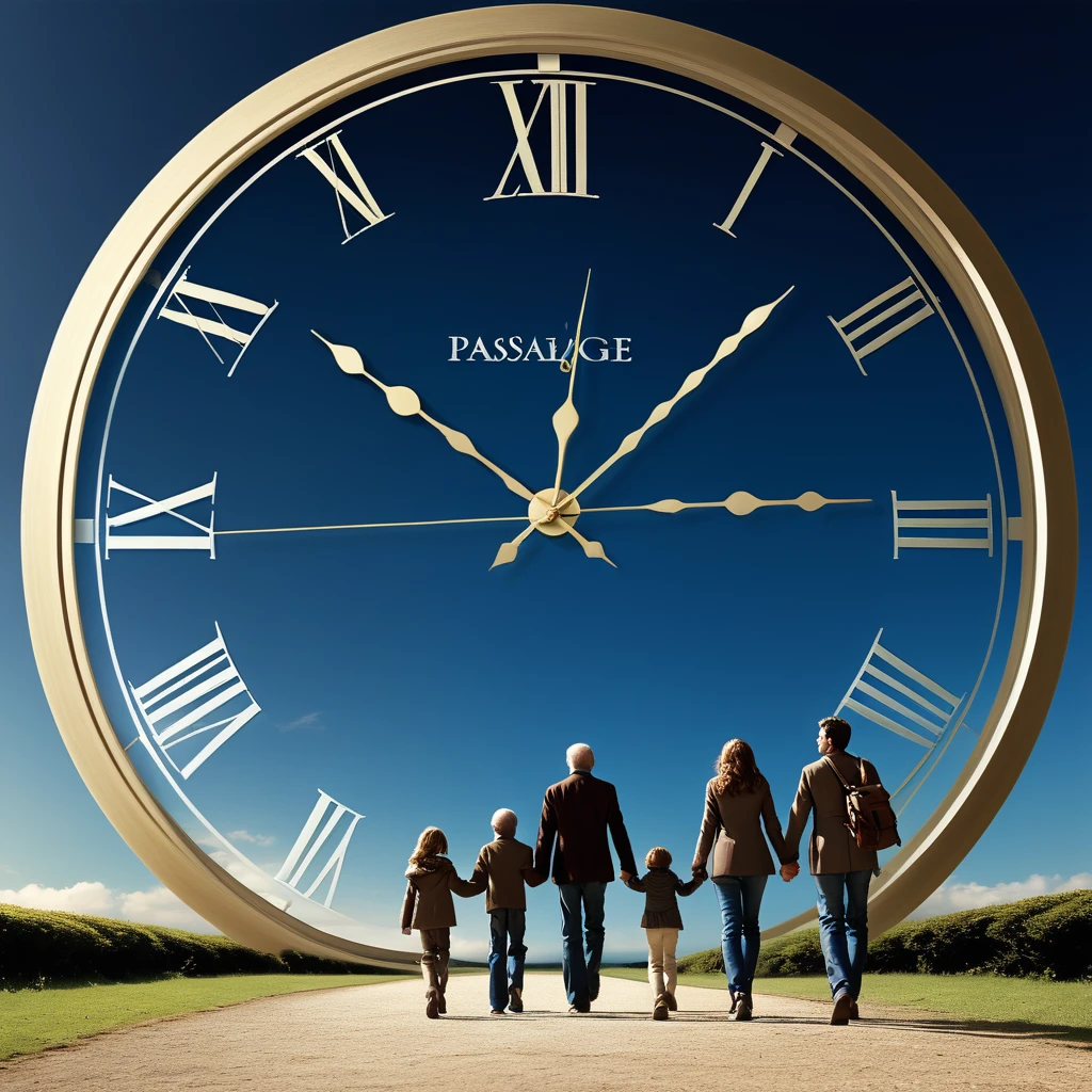 arafed image of a family walking in a line with a clock in the background, the passage of time, time travelers, time travel, human evolution, evolution of man, the passing of time, evolution, transhumanist evolution, time is running out, traveling through time, accurate walk cycle, time does not exist anymore, time shift, time traveler