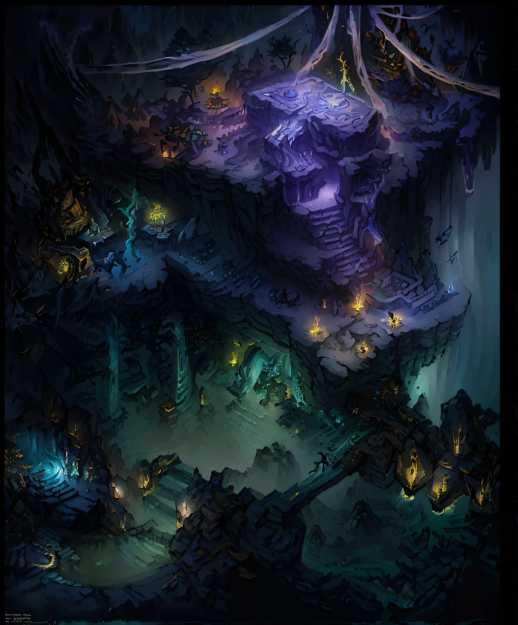 Close up of a cave cartoon style scene with stairs, luminescent Concept Art, Detailed digital 2D fantasy art, magical fantasy 2 d Concept Art, painted as a game Concept Art, Isometric Game Art, intricate and epic Concept Art, Detailed game art, colored Concept Art, World of Warcraft art style, Concept Art, Concept Art