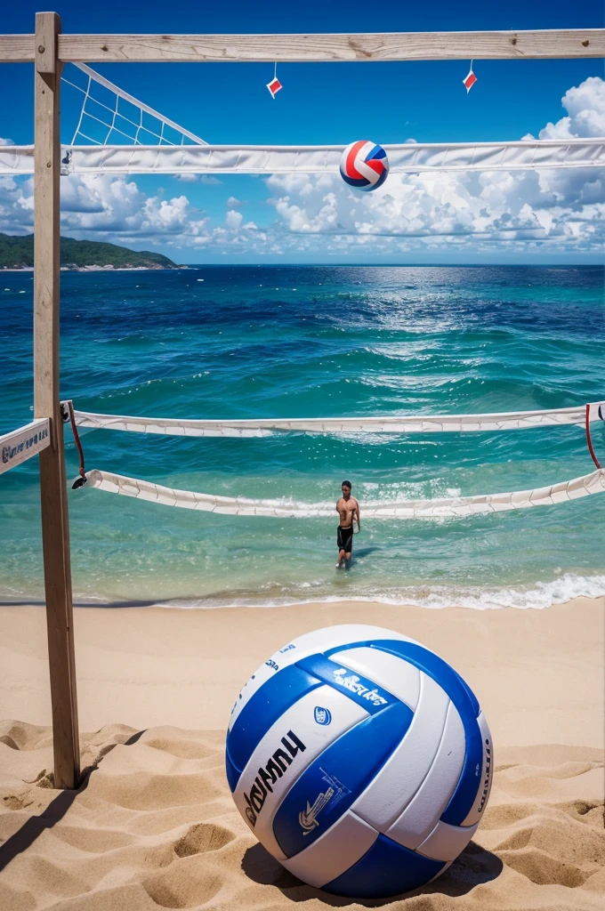 masterpiece,best quality,The background is the beach,((There is a volleyball net present))(Extremely detailed 8K wallpaper),(best quality),(Best illustration),(Best shadows),absurd,realistic lighting,(abyss),Beautiful detailed glow,PeterMohrBacherArt