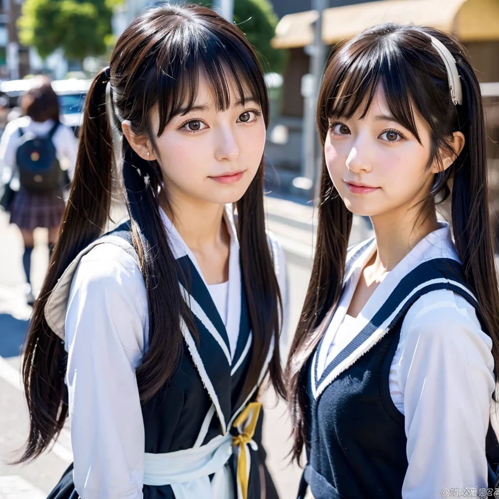35-year-old Japanese woman、Black Hair、The hair is very short、Twin tails、High school girl cosplay、headphones、flat chest、Realistic photos、Realistic、8K quality、tall、No bangs、Street Snap、Close-up of face、Afterschool