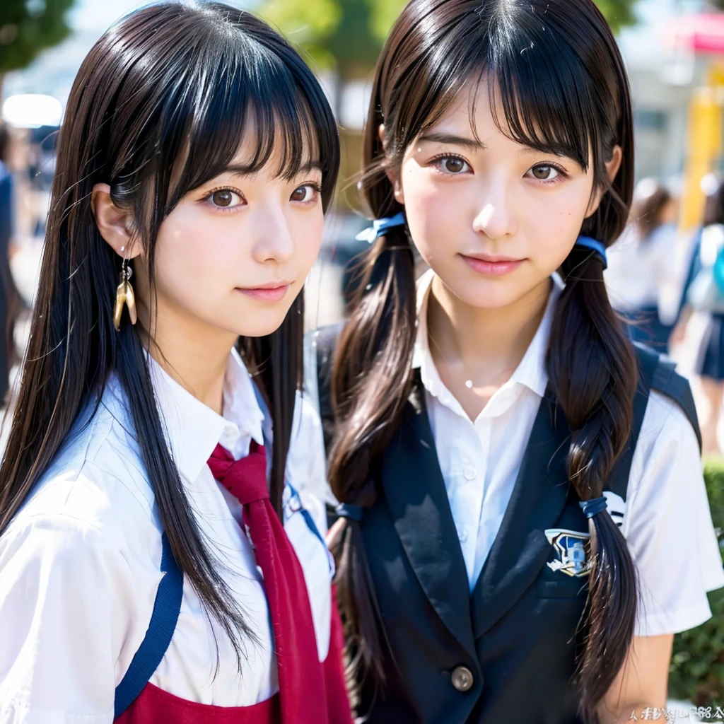 35-year-old Japanese woman、Black Hair、The hair is very short、Twin tails、High school girl cosplay、headphones、flat chest、Realistic photos、Realistic、8K quality、tall、No bangs、Street Snap、Close-up of face、Afterschool