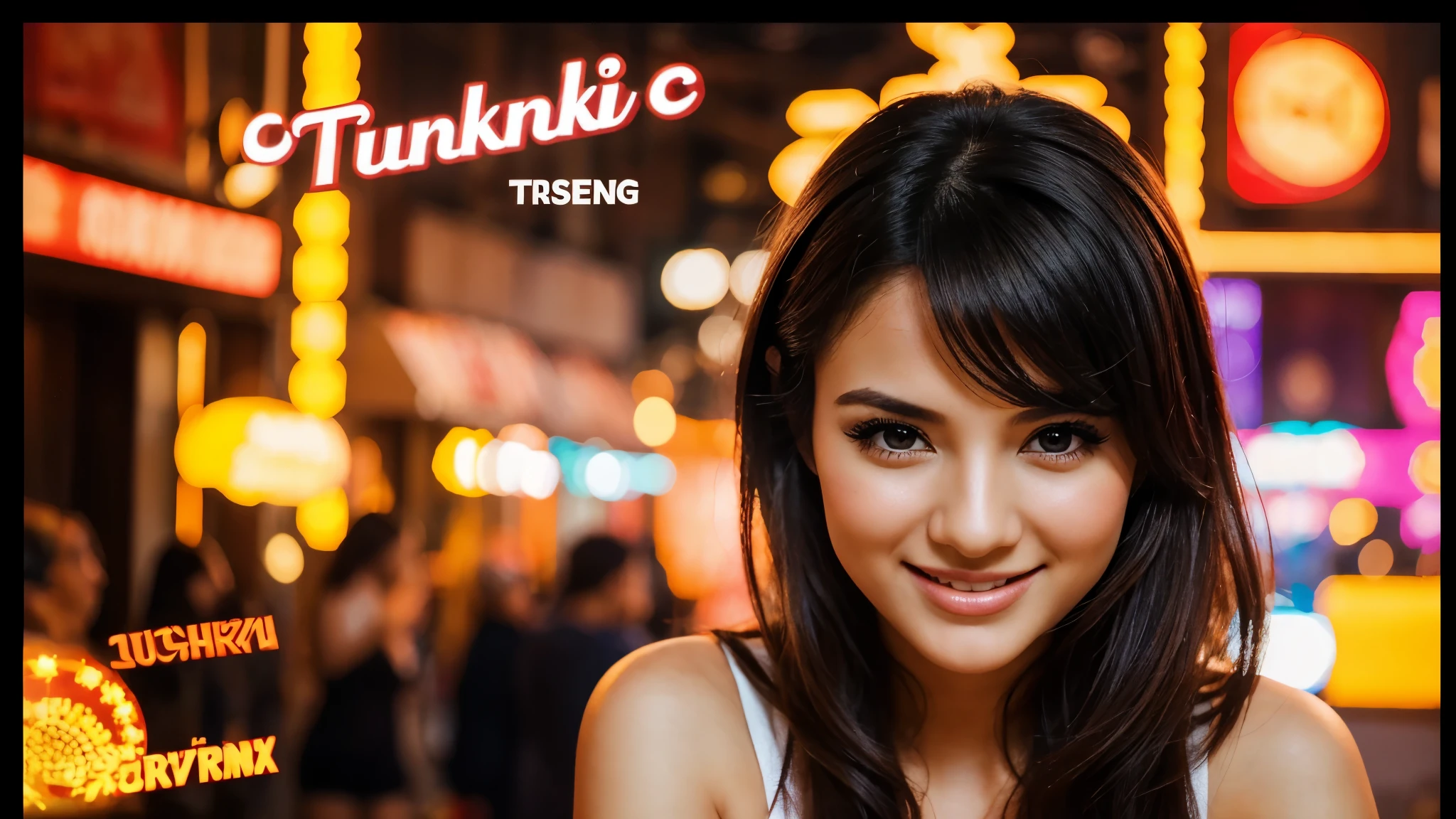 The thumbnail image is a young girl in her 30s, Elegant face, Bright smile, face as if feeling the music. Background font "Turkish pop" at the top is highlighted in bold, stylized text nhỏ hơn "2024", stylized text "Turkish Remix" at the bottom. The vibrant color combination of the pop music genre creates a vivid and attractive picture. Honest images, clear details, Highlight the girl's beauty and emotions.
