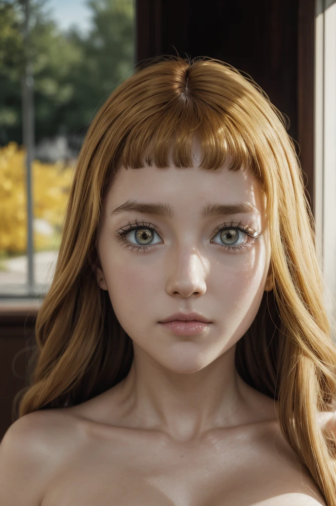Mimosa from black clover, realistic, age 20, pure white skin, golden pupils, long golden brown hair, perfect face, perfect shape body, large breasts, ultra realistic, white brown and golden colour combination wizard uniform, 8k hd, detailed, posing to viewer. 