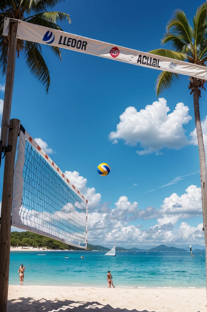 masterpiece,best quality,The background is the beach,((There is a volleyball net present))(Extremely detailed 8K wallpaper),(best quality),(Best illustration),(Best shadows),absurd,realistic lighting,(abyss),Beautiful detailed glow,PeterMohrBacherArt