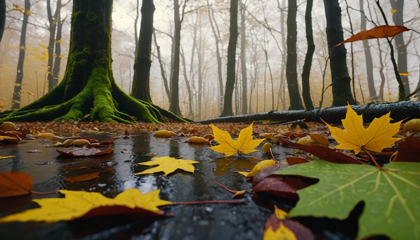 wilderness, magical round leaves leaves falling, snow is falling thinly,nature documentry footage, youtube video screenshot, today's featured photography 4k, autumn rain turkel, nature photography 4k, november, cinematic widescreen shot, leaves and magic, high quality screenshot, 2 0 2 1 cinematic 4 k framegrab, wide screenshot