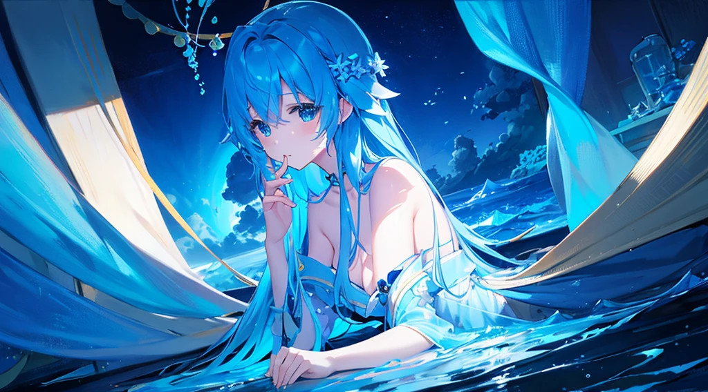 Night sea painting drawn by a skilled artist
Blue ocean, underwater, a very beautiful and delicate touch, soothing healing
The overall impression is blue, black, and moonlight
