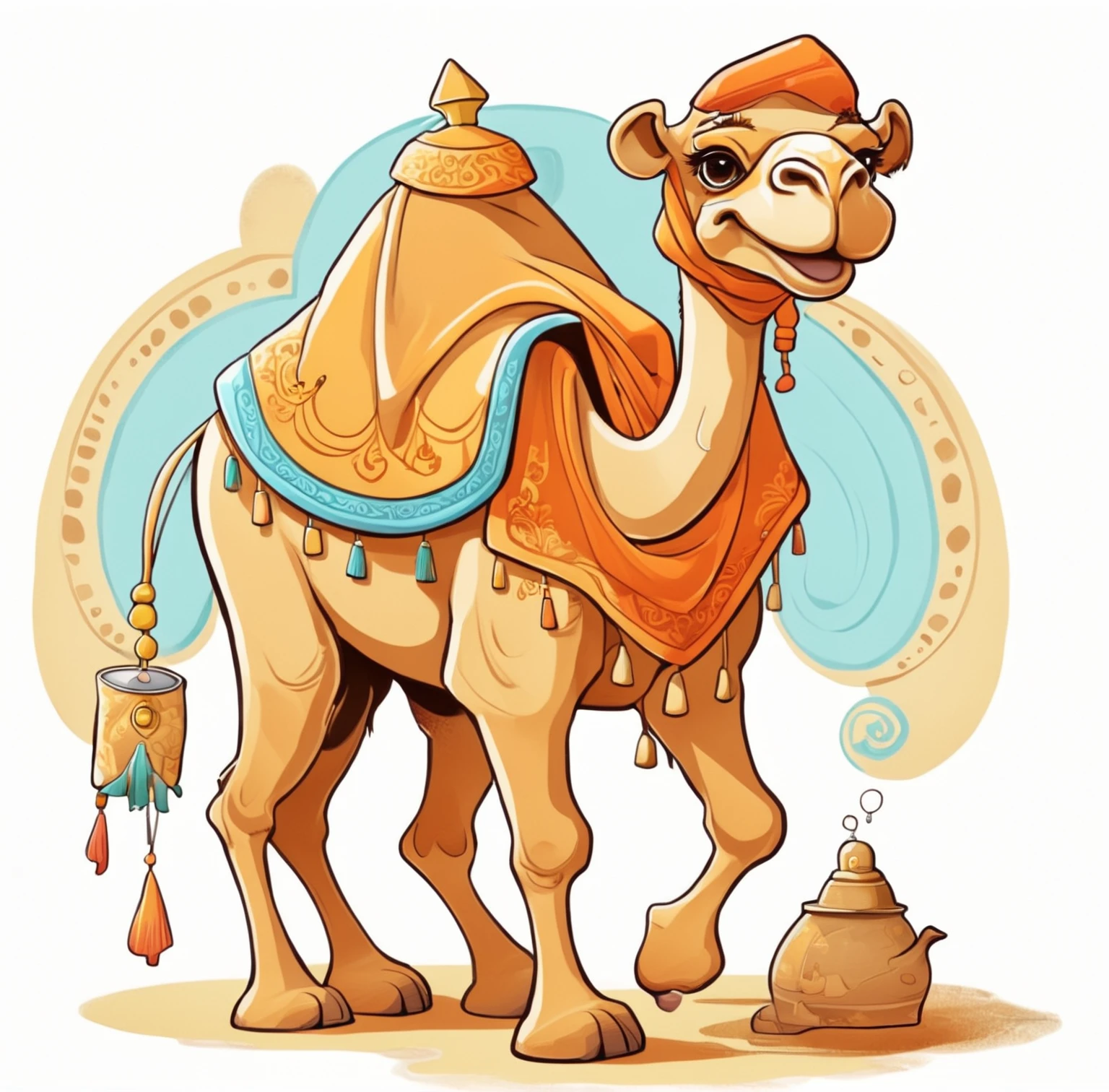 cartoon camel with a teapot and a tea pot, wretched camel, camel, full color illustration, camels, camel god, cyborg camel, arabian, full color digital illustration, illustration!, stylized digital illustration, by Amir Zand, hd illustration, colored illustration, a beautiful artwork illustration, concept illustartion, digital illustration, cartoon style illustration