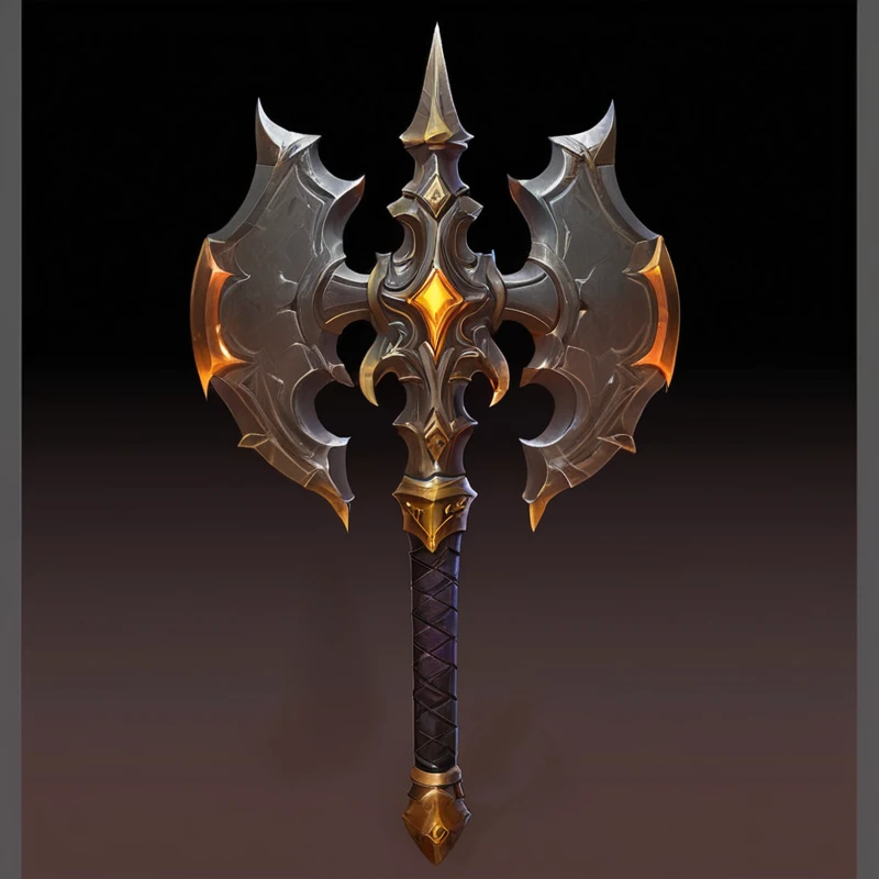 Close up of a large axe with a glowing blade, World of Warcraft Blizzard Weapon Art, epic Fantasy weapons art, Fantasy RPG Weapon Art, Fantasy weapons, Diablo concept art, Diablo digital concept art, Weapon concept art, Hammer Weapon, Weapon Concept Art, Tomahawk, Role Playing Game Items, Hearthstone Weapon Art, Sword weapons, Axe element, halberd
