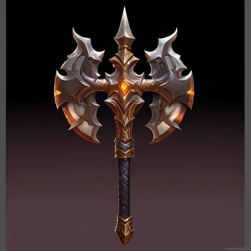 Close up of a large axe with a glowing blade, World of Warcraft Blizzard Weapon Art, epic Fantasy weapons art, Fantasy RPG Weapon Art, Fantasy weapons, Diablo concept art, Diablo digital concept art, Weapon concept art, Hammer Weapon, Weapon Concept Art, Tomahawk, Role Playing Game Items, Hearthstone Weapon Art, Sword weapons, Axe element, halberd