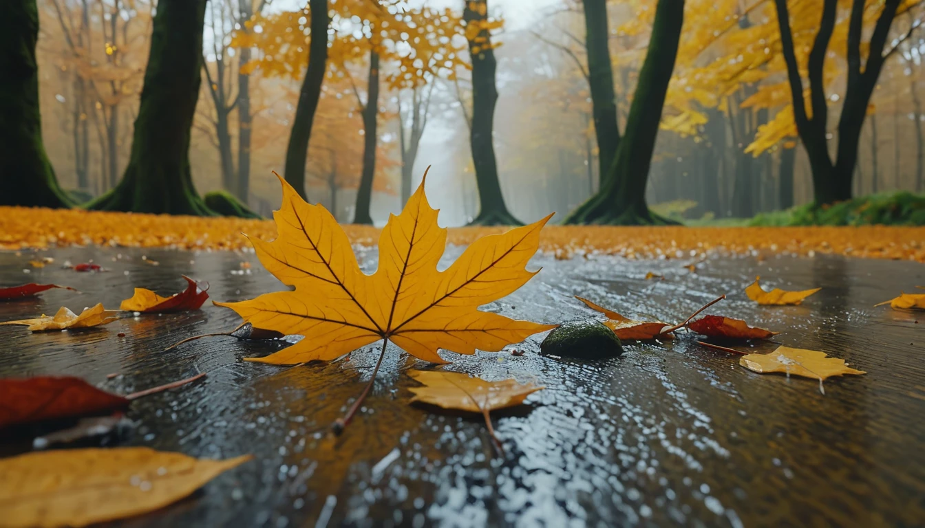 sandy beach, magical round leaves leaves falling, snow is falling thinly,nature documentry footage, youtube video screenshot, today's featured photography 4k, autumn rain turkel, nature photography 4k, november, cinematic widescreen shot, leaves and magic, high quality screenshot, 2 0 2 1 cinematic 4 k framegrab, wide screenshot