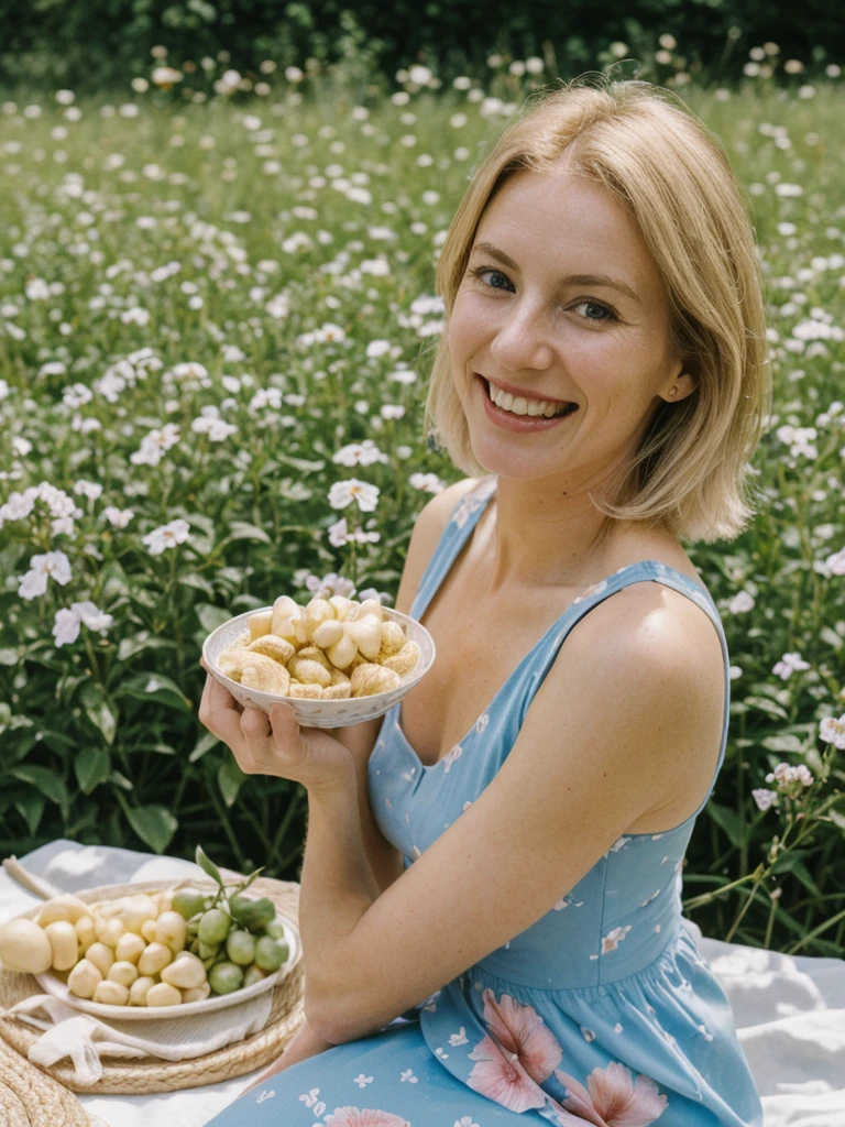 July - Vegetable Garden Harvesting
In this July calendar scene, the portrait of 1woman blond LaGermania happy curious deductive smiling captures the abundance of vegetable garden harvesting. She kneels among lush rows and leafy greens, dressed in a tank top and shorts in shades of garden green and sunlit gold. The tank top is adorned with a racerback design and moisture-wicking fabric, reflecting the comfort and practicality of summer vegetable garden attire. LaGermania's blonde hair is styled in a messy bun, adorned with a wide-brimmed hat and vegetable-stained hands that pluck ripe produce. Around her, bees buzz among zucchini blossoms and butterflies flutter over tomato vines, creating a vibrant backdrop against the thriving garden. The scene features baskets brimming with freshly picked vegetables and a scarecrow standing guard at the garden entrance, evoking the productivity of midsummer garden harvests. LaGermania's posture exudes satisfaction, one hand holding a ripe tomato while the other reaches for a bell pepper. Her expression is filled with joy and fulfillment, a seductive smile hinting at the pleasure of homegrown vegetables. This scene captures the essence of vegetable gardening and summer bounty, with every detail from the tank top to the sun-kissed vegetables meticulously described.