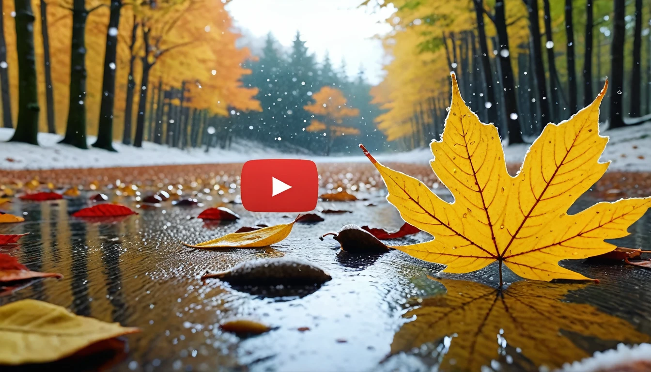 sandy beach, magical round leaves leaves falling, snow is falling thinly,nature documentry footage, youtube video screenshot, today's featured photography 4k, autumn rain turkel, nature photography 4k, november, cinematic widescreen shot, leaves and magic, high quality screenshot, 2 0 2 1 cinematic 4 k framegrab, wide screenshot