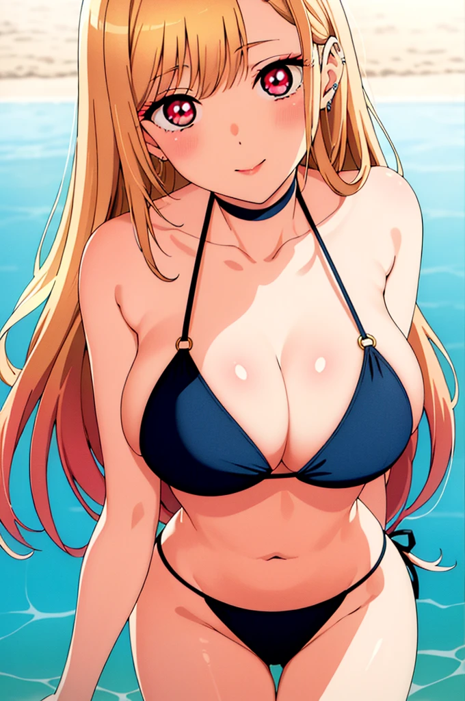  kiss face blowing a kiss glossy 
choker, collarbone, at beach, small bikini, large breasts, cameltoe, blue bikini, blue, bare shoulders, huge breasts, ring,jewelry, red eyes,bangs, blonde hair, long hair,
1 girl, 20yo,Young female,Beautiful Finger,Beautiful long legs,Beautiful body,Beautiful Nose,Beautiful character design, perfect eyes, perfect face,expressive eyes,perfect balance,
looking at viewer,(Focus on her face), (innocent_big_eyes:1.0),Light_Smile,
official art,extremely detailed CG unity 8k wallpaper, perfect lighting,Colorful, Bright_Front_face_Lighting,shiny skin, 
(masterpiece:1.0),(best_quality:1.0), ultra high res,4K,ultra-detailed,
photography, 8K, HDR, highres, absurdres:1.2, Kodak portra 400, film grain, blurry background, bokeh:1.2, lens flare, (vibrant_color:1.2),professional photograph, 
(Beautiful,large_Breasts:1.4), (beautiful_face:1.5),(narrow_waist),