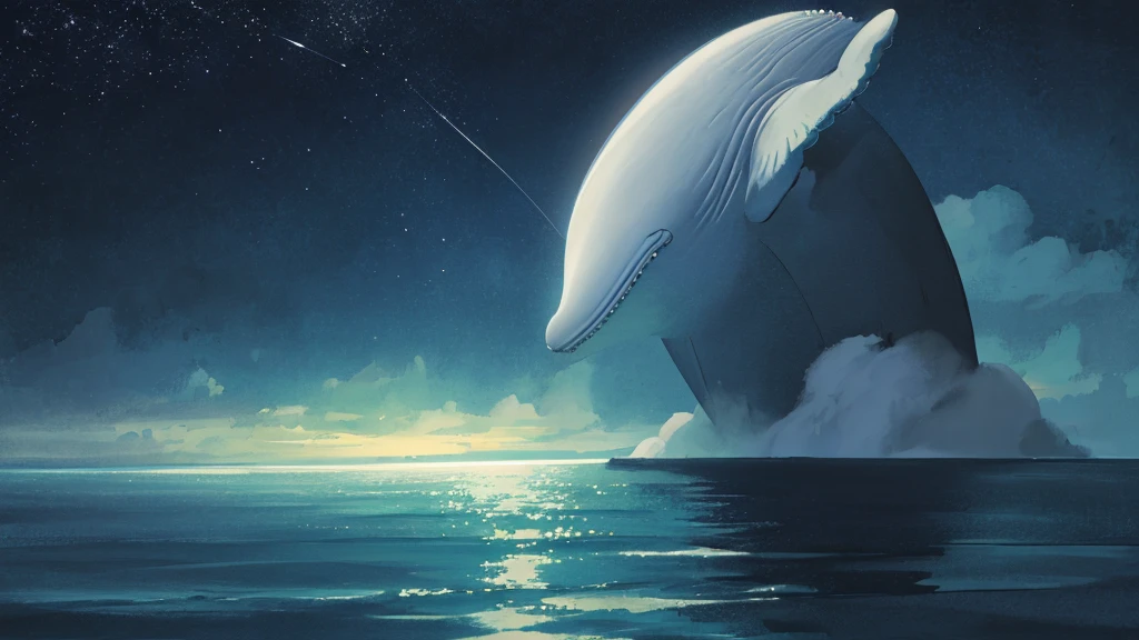 whale Healing Silence with no buildings
Night sea painting drawn by a skilled artist
Blue ocean, underwater, a very beautiful and delicate touch, soothing healing
The overall impression is blue, black, and moonlight
Background that does not show people
