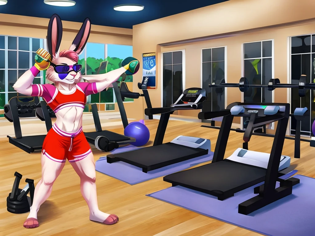 Rabbit,sunglasses,With dumbbells,Gym,cool,