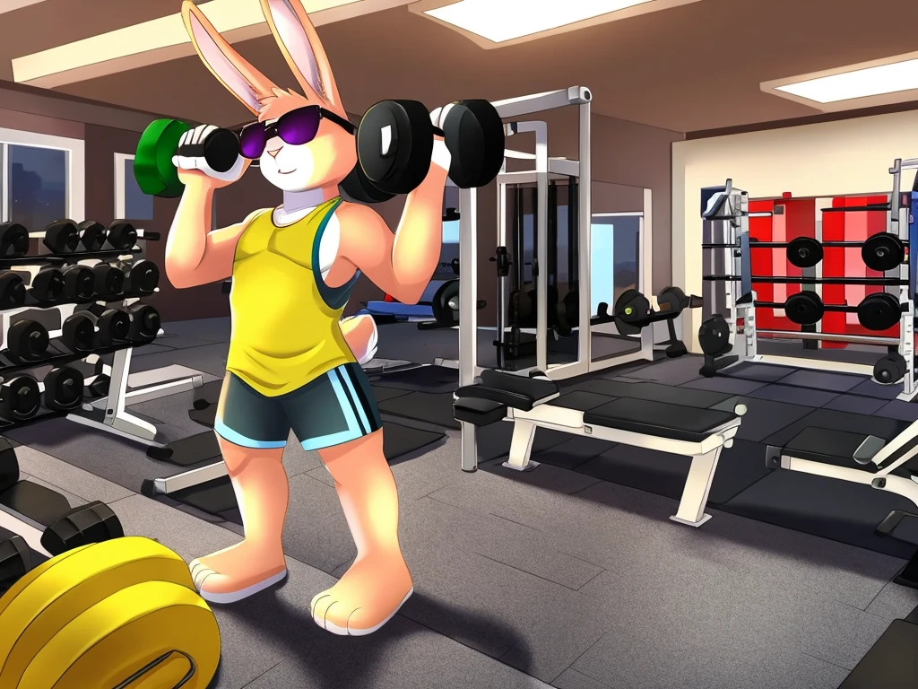 Rabbit,sunglasses,With dumbbells,Gym,cool,