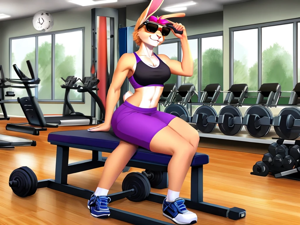 Rabbit,sunglasses,With dumbbells,Gym,cool,