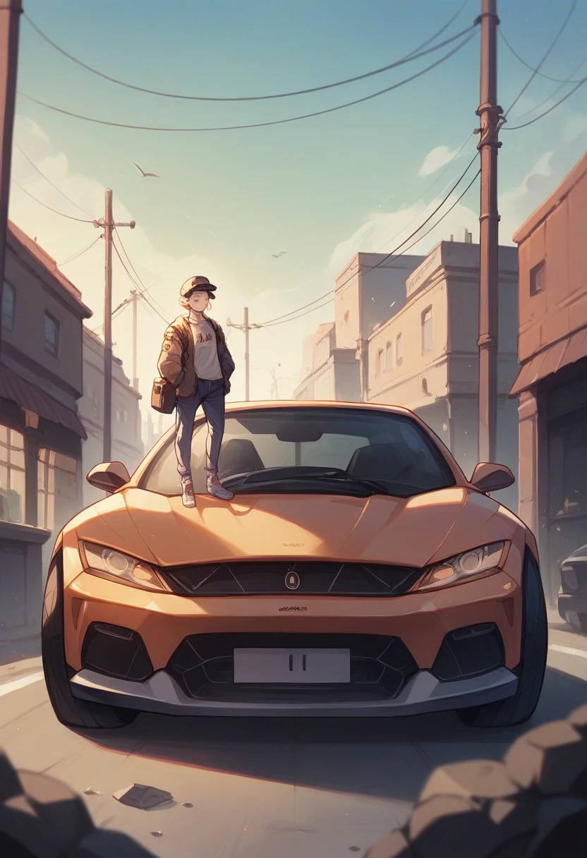 Create a russian girl standing in front of a Lamborghini 