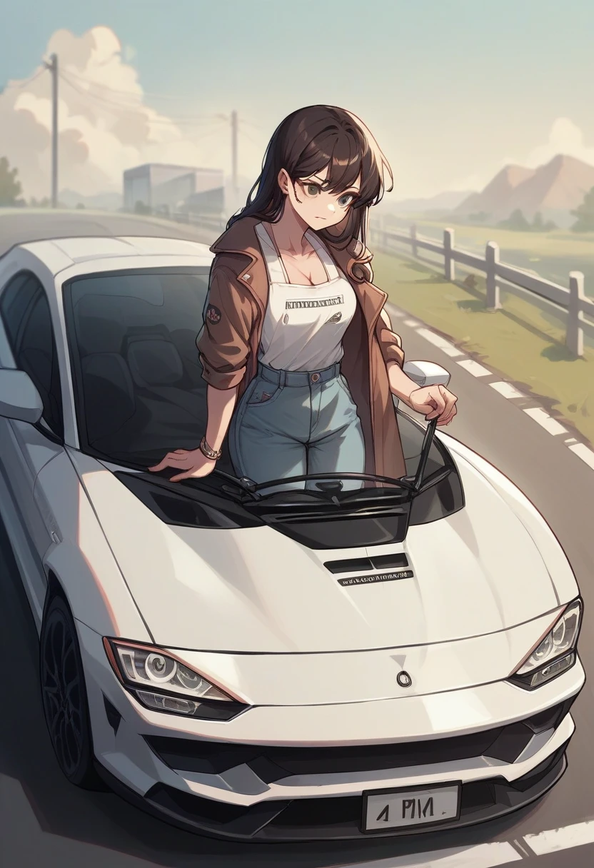 Create a russian girl standing in front of a Lamborghini 