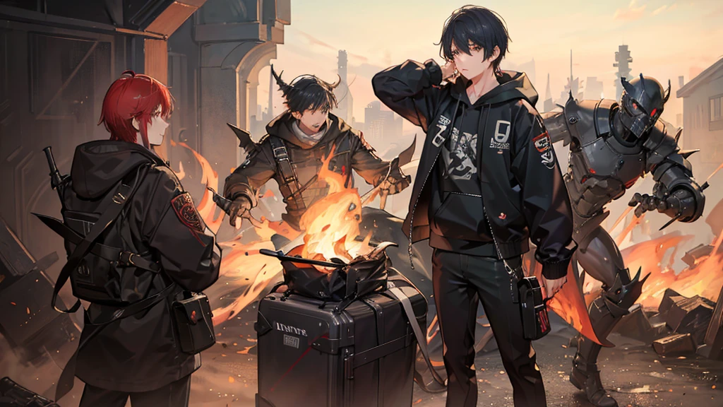 3 boys, wearing hoodies, scared, chased by ghosts, high quality, 8k