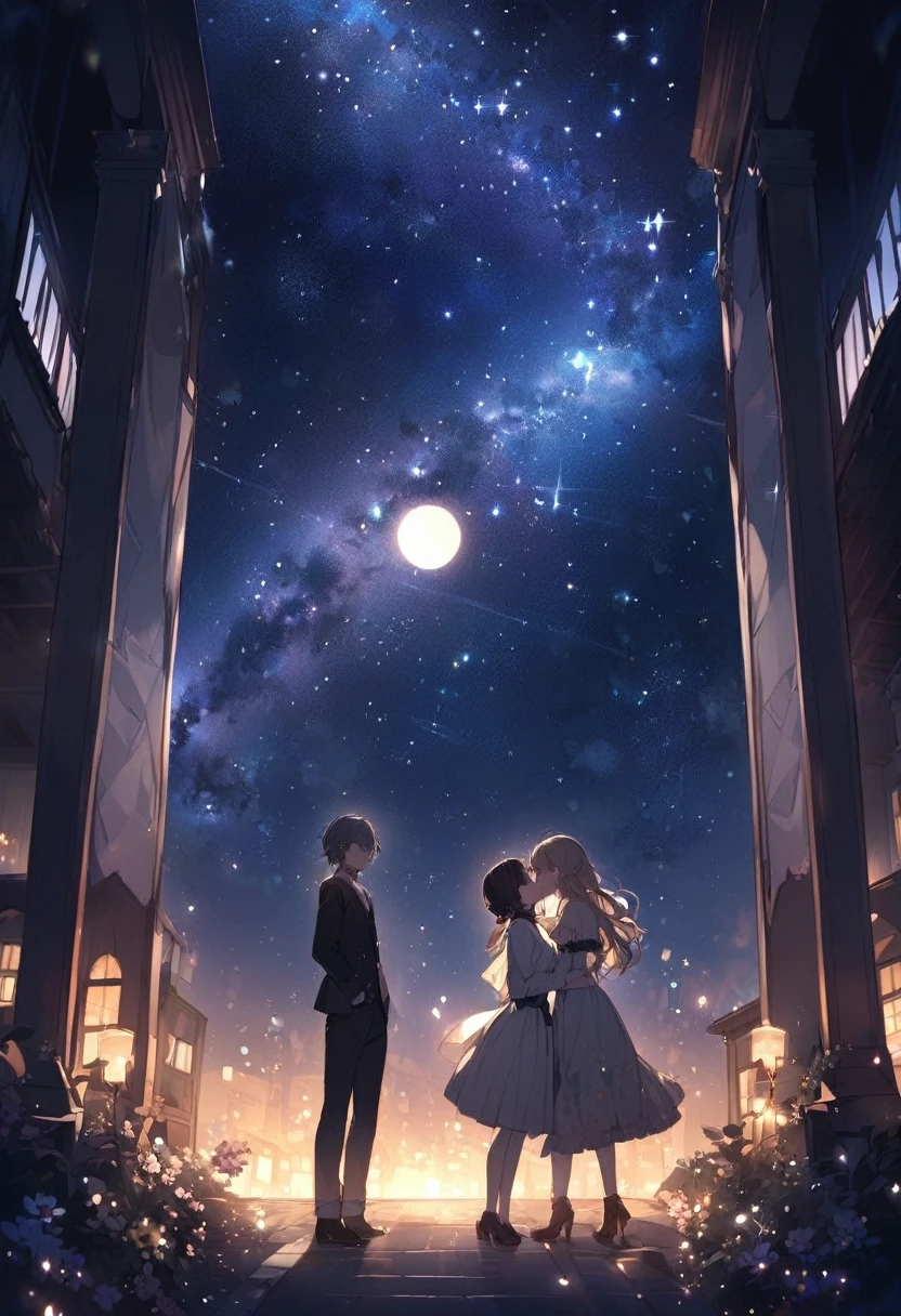 Night Sky、moonlight、Starry Sky、Beg for a kiss、Beauty is standing