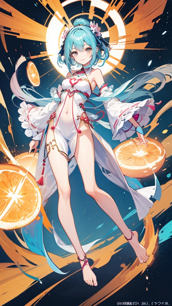Second dimension ancient style magic sling girl(Full body picture),Perfectly proportioned body,Slender,Lively, cheerful and happy,Bare feet and legs,Ultra-clear,