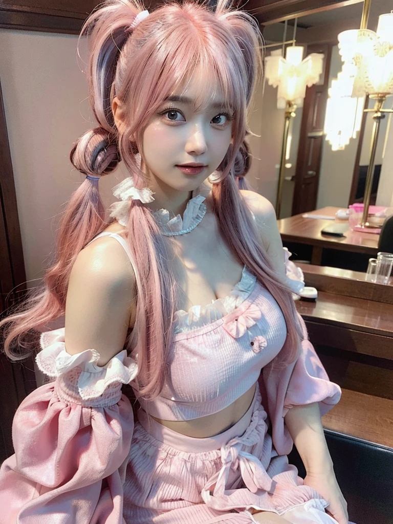 Leave it as it is, enhance it, pretty, pink hair, pretty face, pretty body