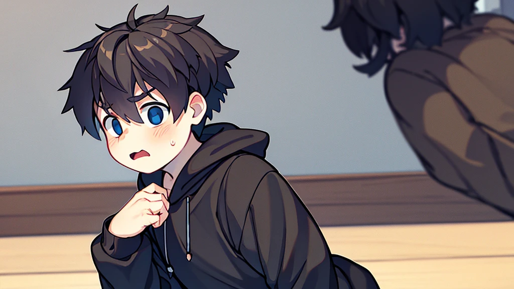 1 male person, wearing a black hoodie, scared
chased by ghosts high quality, 8k

