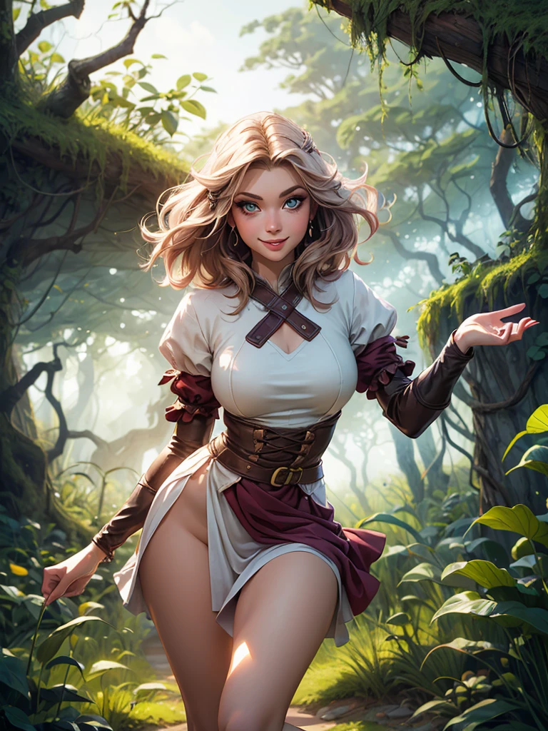 masterpiece. detailed oil painting of Emma Watson as a fairy, athletic. hair in braids, shorts for the summer. she is wearing a Detailed symbiote Venom costume, boots. night. in forest glade, light beams through tree leaves. long hair. sitting on stone bench incrusted jewels. background pet dragon.