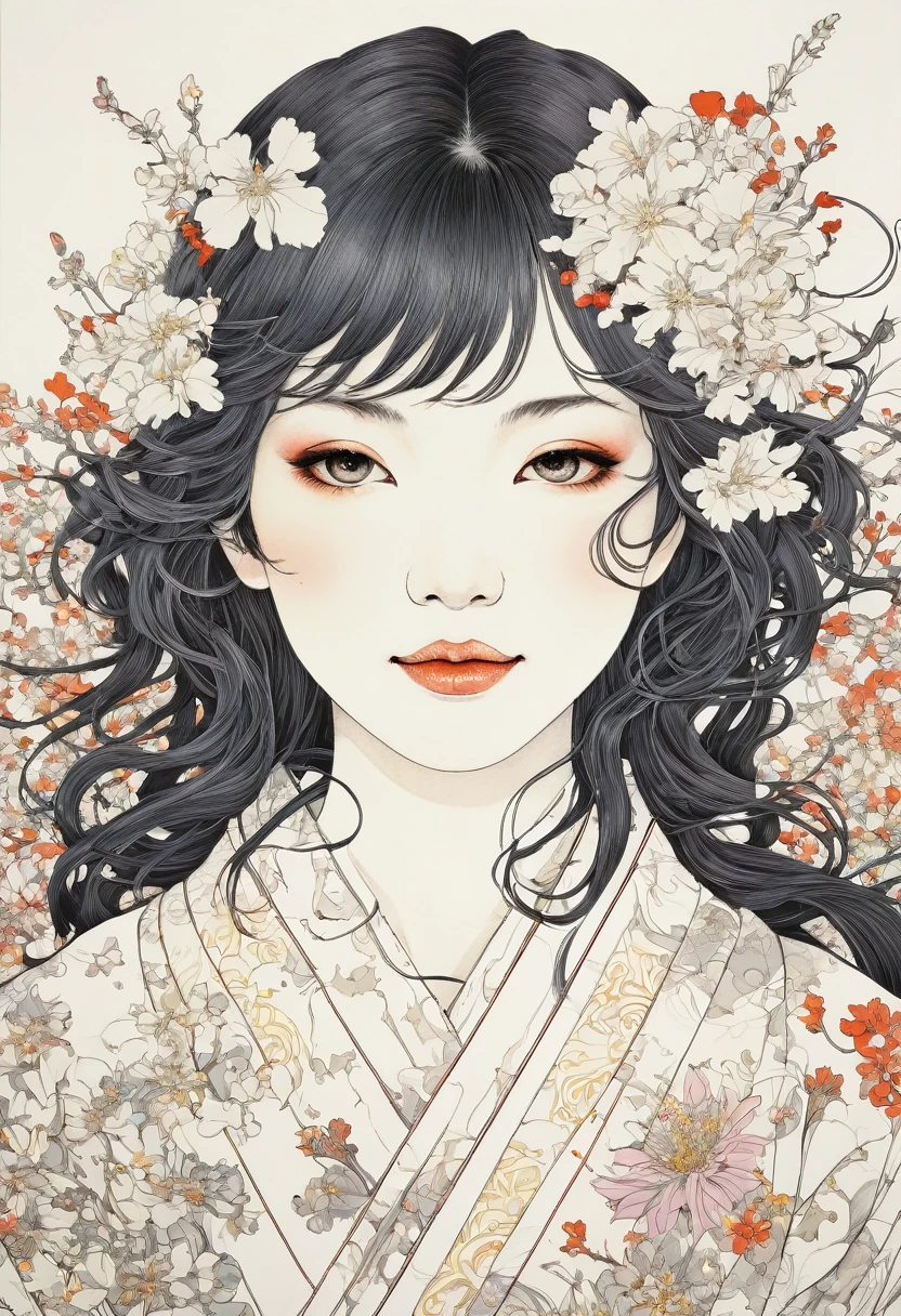 Line art、Flower Art、Floral、Japan pattern、virgin、Splattered、Crazy Smile、Falling Flowers、takato yamamoto&#39;style、Browsing Caution