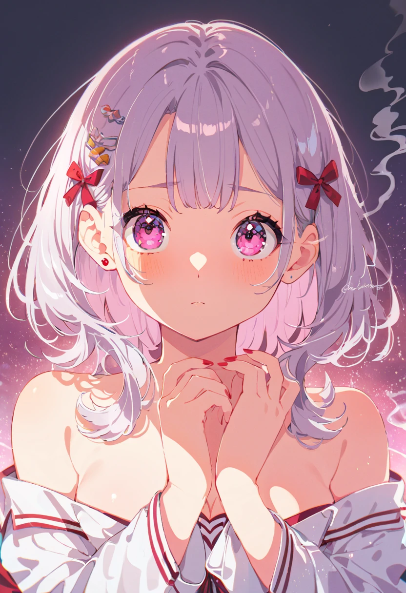Alisa Mikhailovna Kujo,tomorrow, A friend of mine, There is, Planning a visit to Russia.、(Perfect Face, Detailed face, Beautiful Eyes,Perfect hands,Perfect Fingers)、Red face、((vapor))、hot、Maternal, feet, alone, 1 girl, Silver Hair,Long Hair, Red ribbon hair ornament,Thin hair ornament、Big eyes, Masturbation,Blushed、Dirty Face、Expressionless、 (masterpiece:1.2, Highest quality), (細かくてBeautiful Eyes: 1.2), (Beautiful and dense face), (Sharp facial hair between the eyes)、Underwear is visible、, grinding, Transparent panties、Large Breasts、Neon lighting、look up