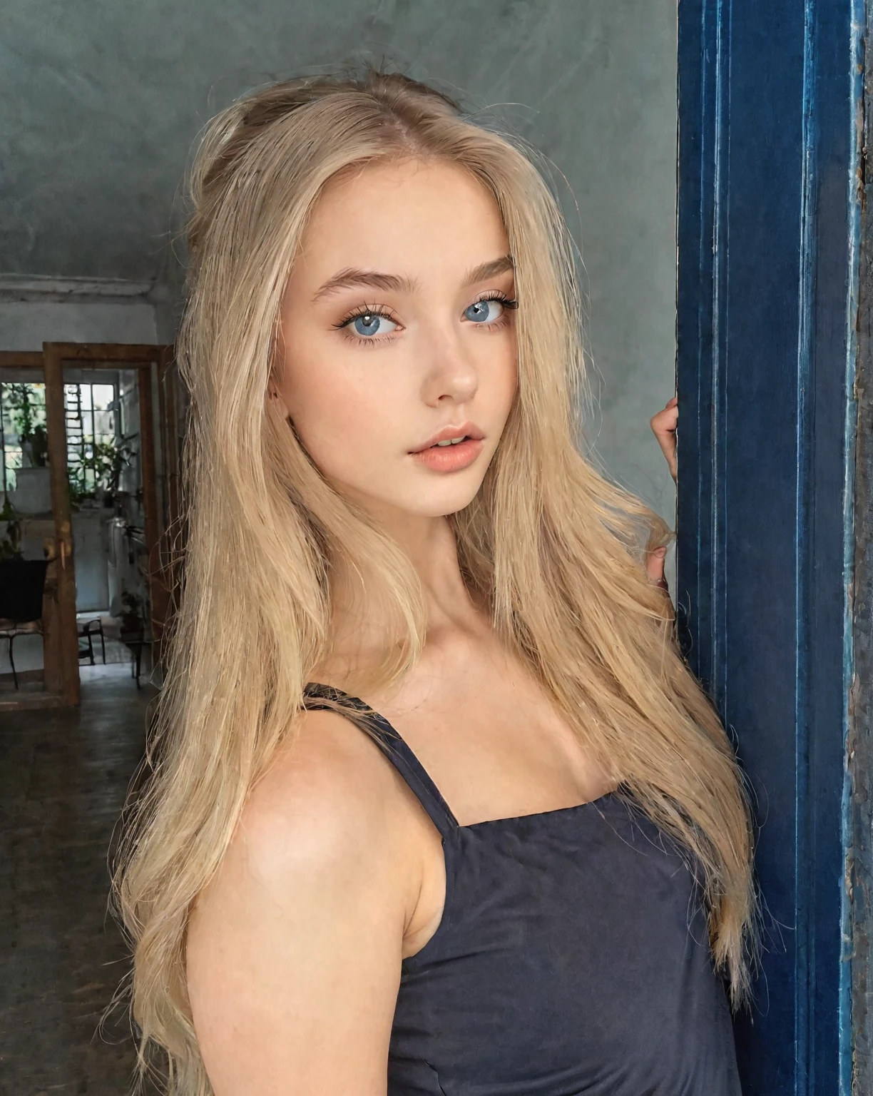 blonde woman with long hair leaning on a blue door, Portrait Sophie Mudd, Yelena Belova, 18 years, Dasha Taran, russian bride, beautiful young model, 19 year old girl, Anna Nikonova aka Newmilky, Angelina Stroganova, long blonde hair and big eyes, Anastasia Ovchinnikova, angelablanca